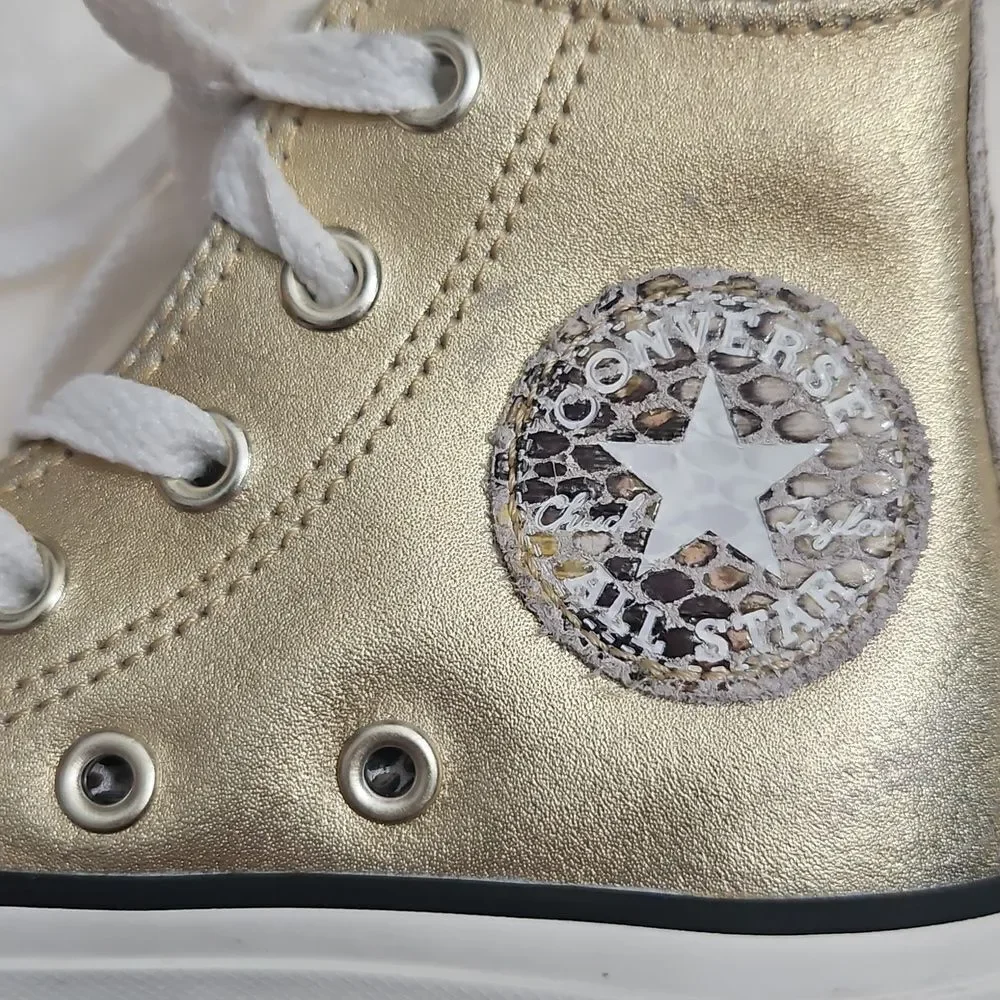 Converse Chuck Taylor All Star Kids High Tops Metallic Gold & Snake Print Size 1